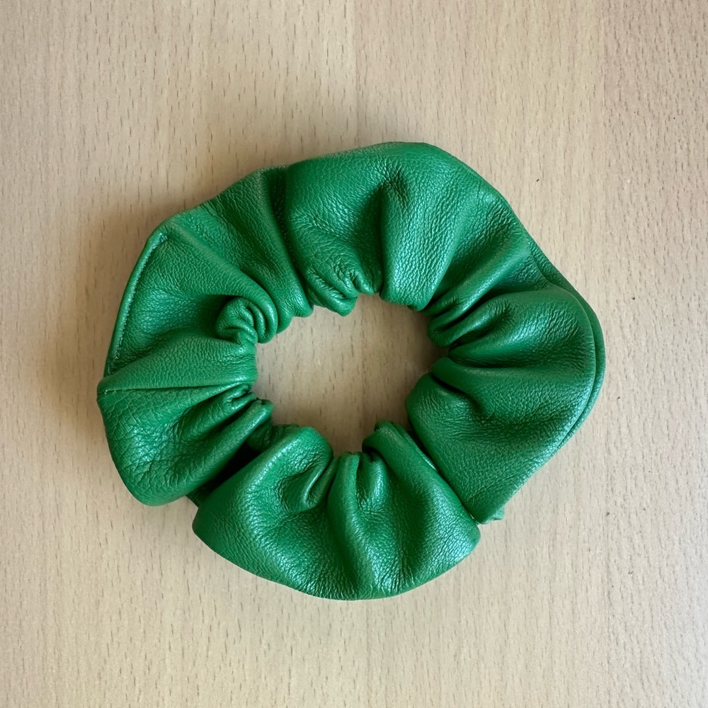 Handmade Leather Scrunchie in green NEW